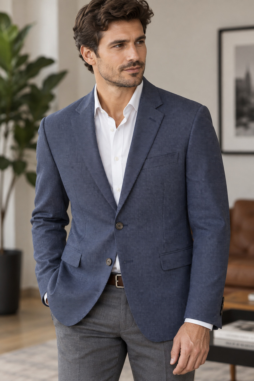 Hart Schaffner Marx Blazer Mens 48L Two Button Single-Breasted Wool Blue PinDot